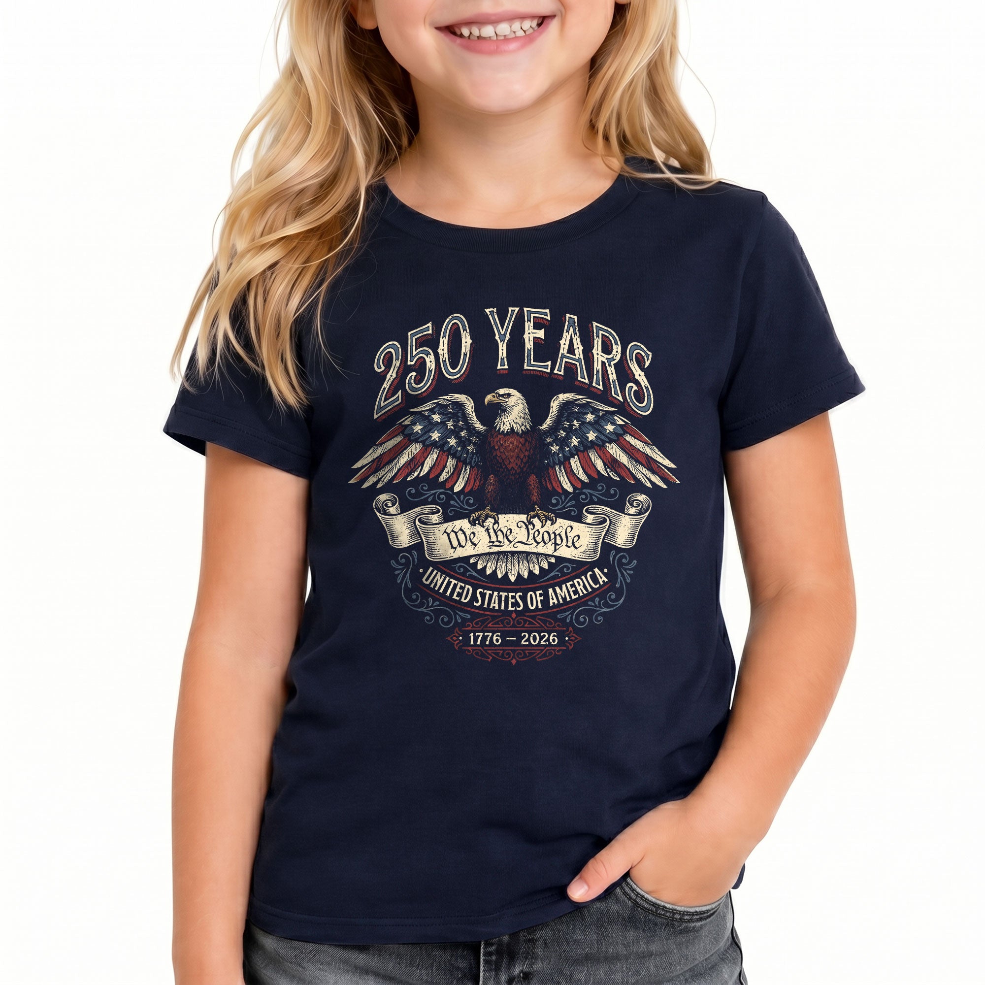 Kids 250 Years T-Shirt We The People Eagle Patriotic USA Youth Tee 1776–2026