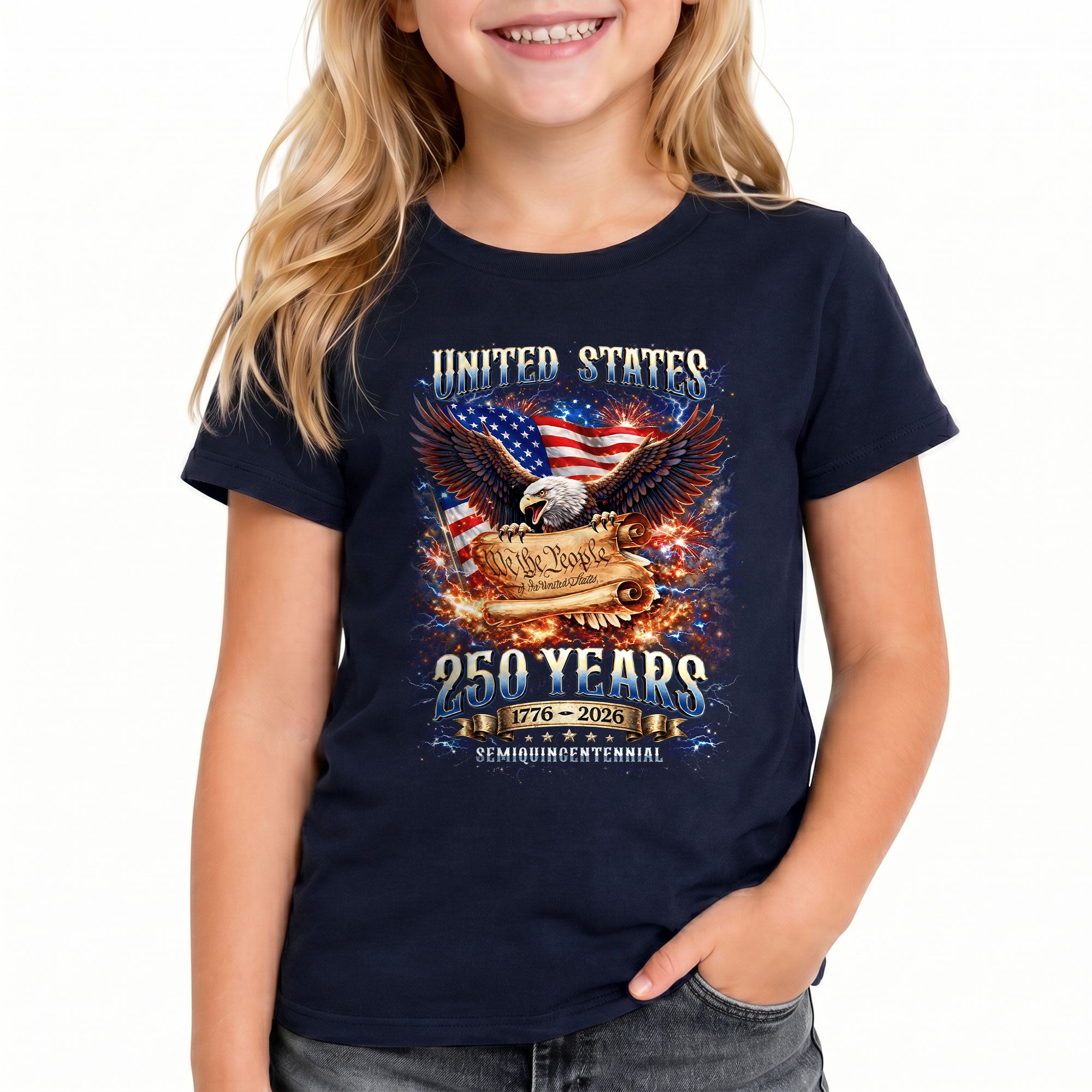 Kids United States 250 Years T-Shirt We The People Eagle Patriotic Tee 1776–2026