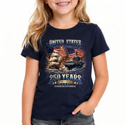 Kids United States 250 Years T-Shirt Patriotic Ship & Navy Heritage Tee 1776–2026