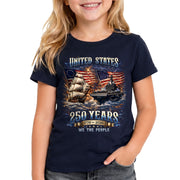 Kids United States 250 Years T-Shirt Patriotic Ship & Navy Heritage Tee 1776–2026