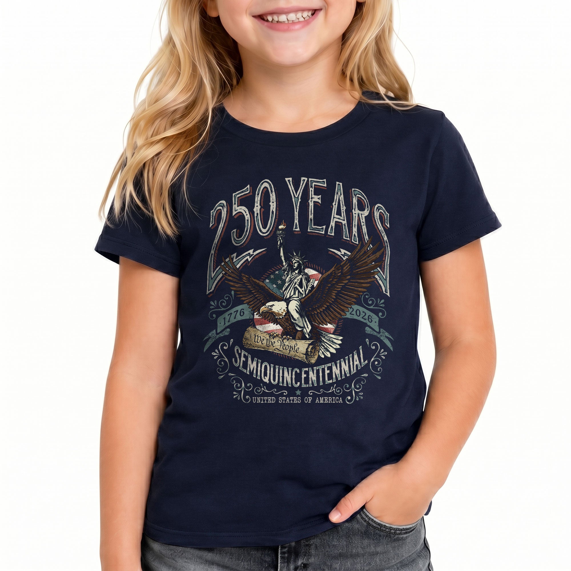 Kids 250 Years T-Shirt We The People Eagle Liberty Patriotic USA Tee 1776–2026