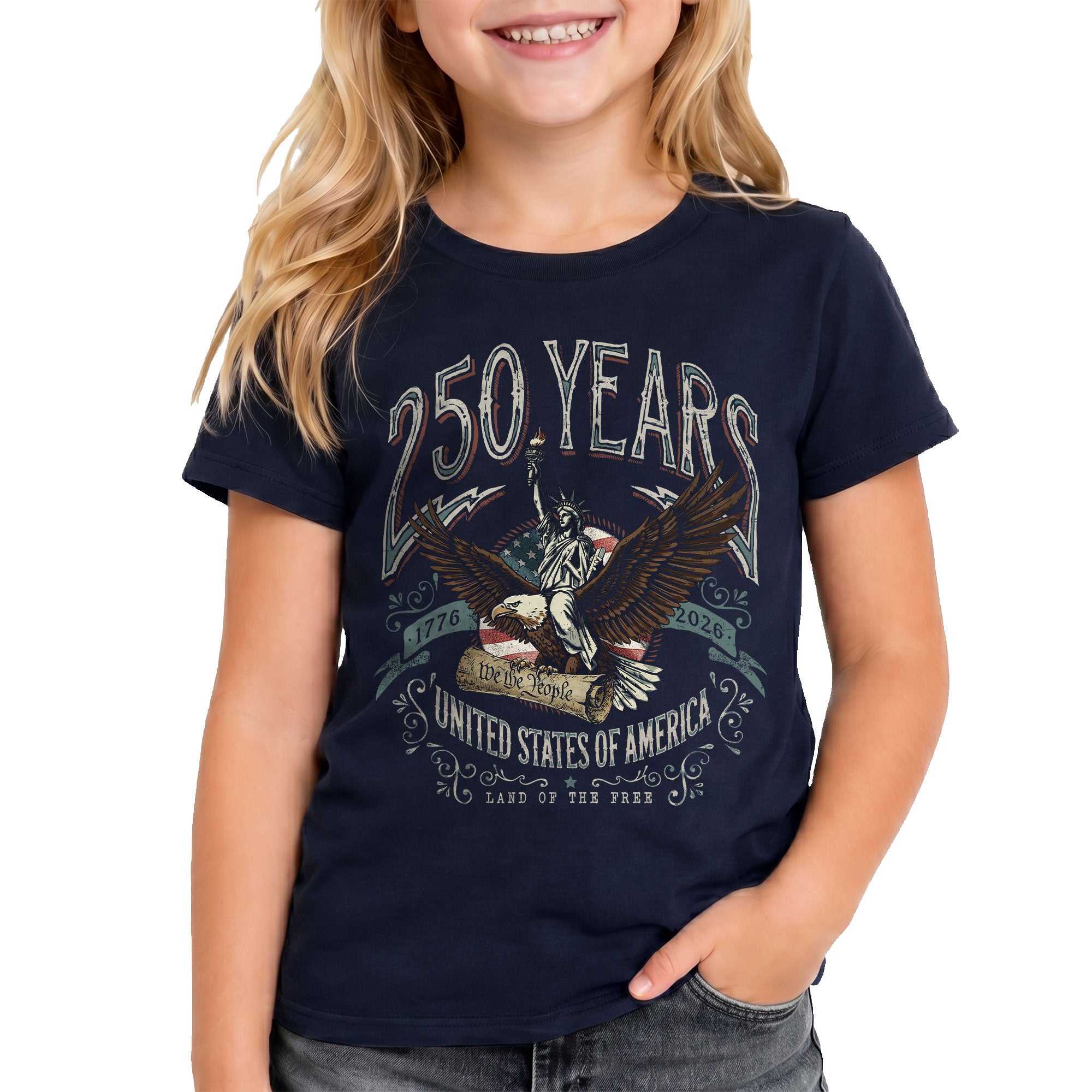 Kids 250 Years T-Shirt We The People Eagle Liberty Patriotic USA Tee 1776–2026