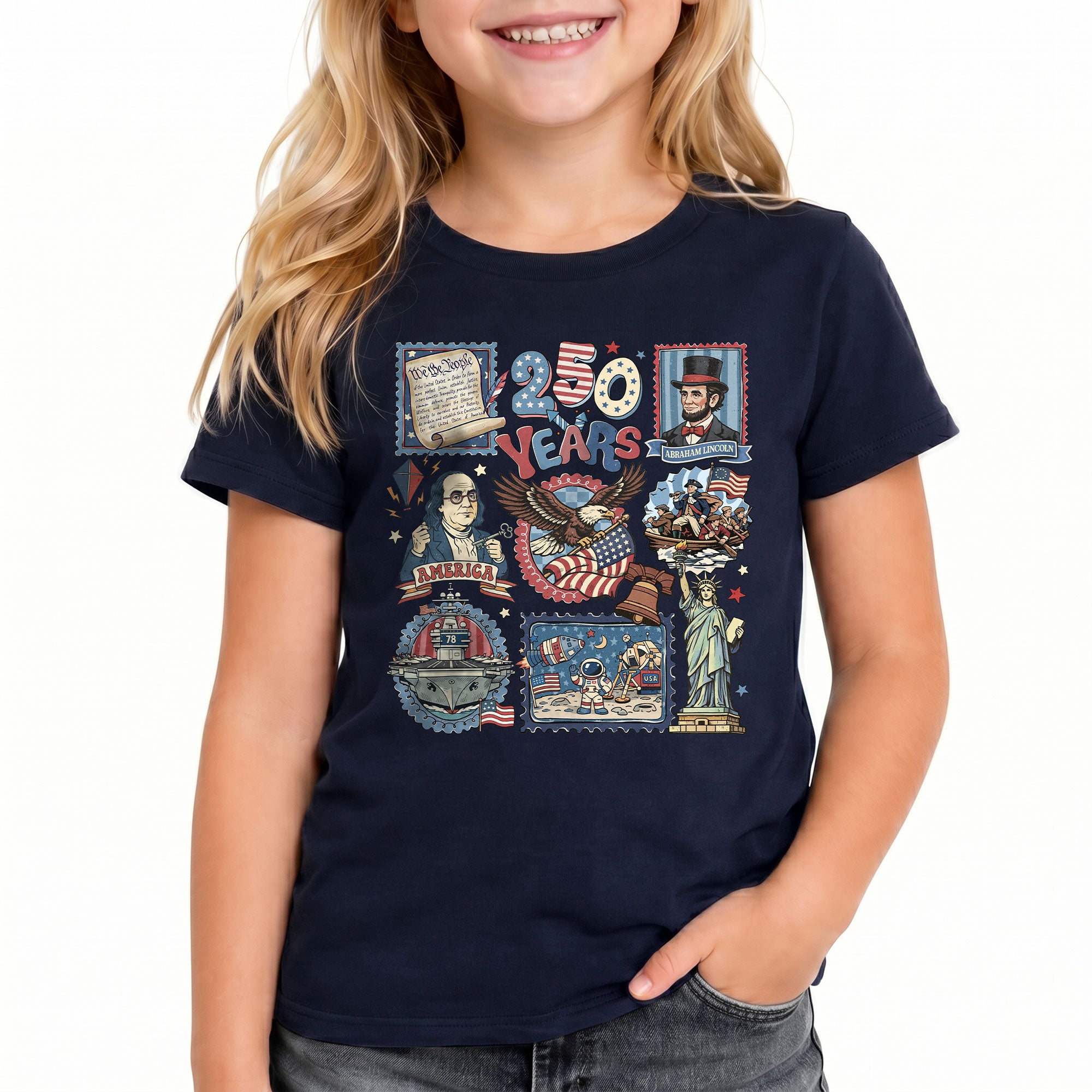 Kids Shirt 1776-2026 250th Anniversary Patriotic United States History Educational Tee