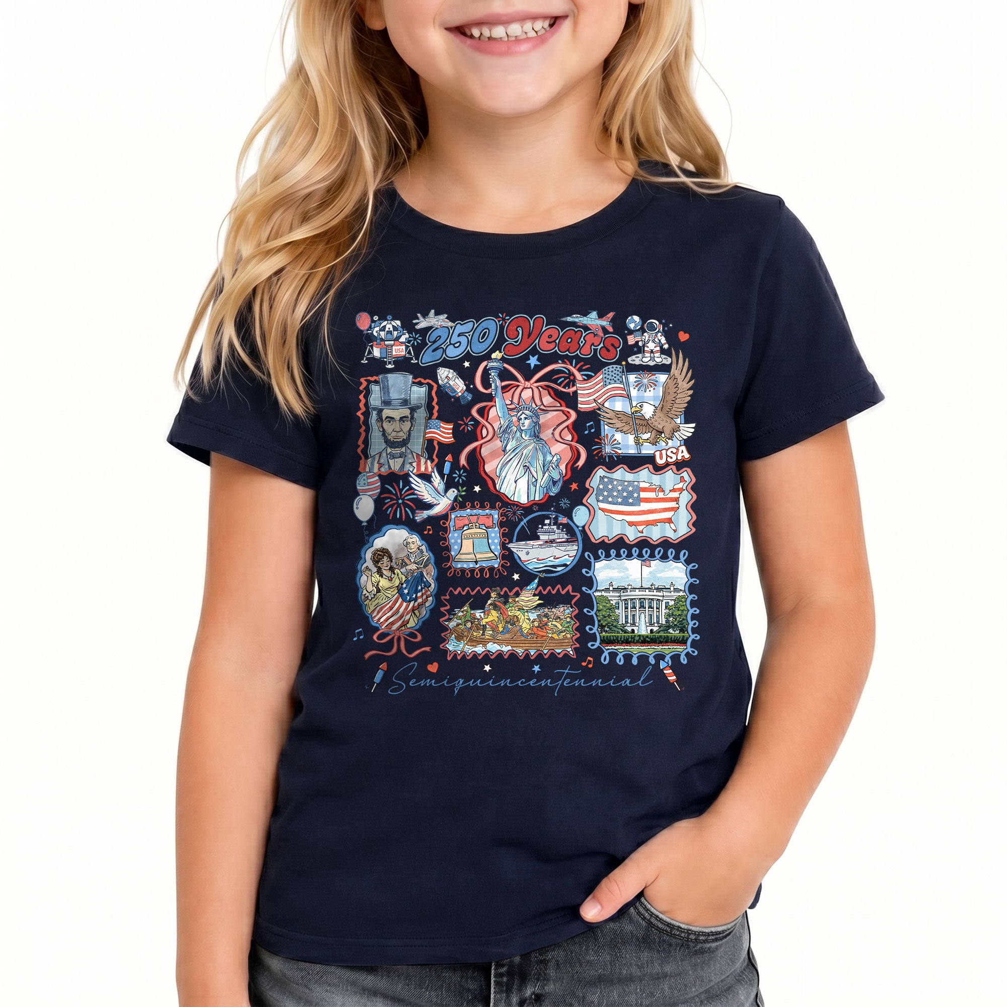 Kids T Shirt 1776-2026 Patriotic 250 Years History White House Independence Day Tee