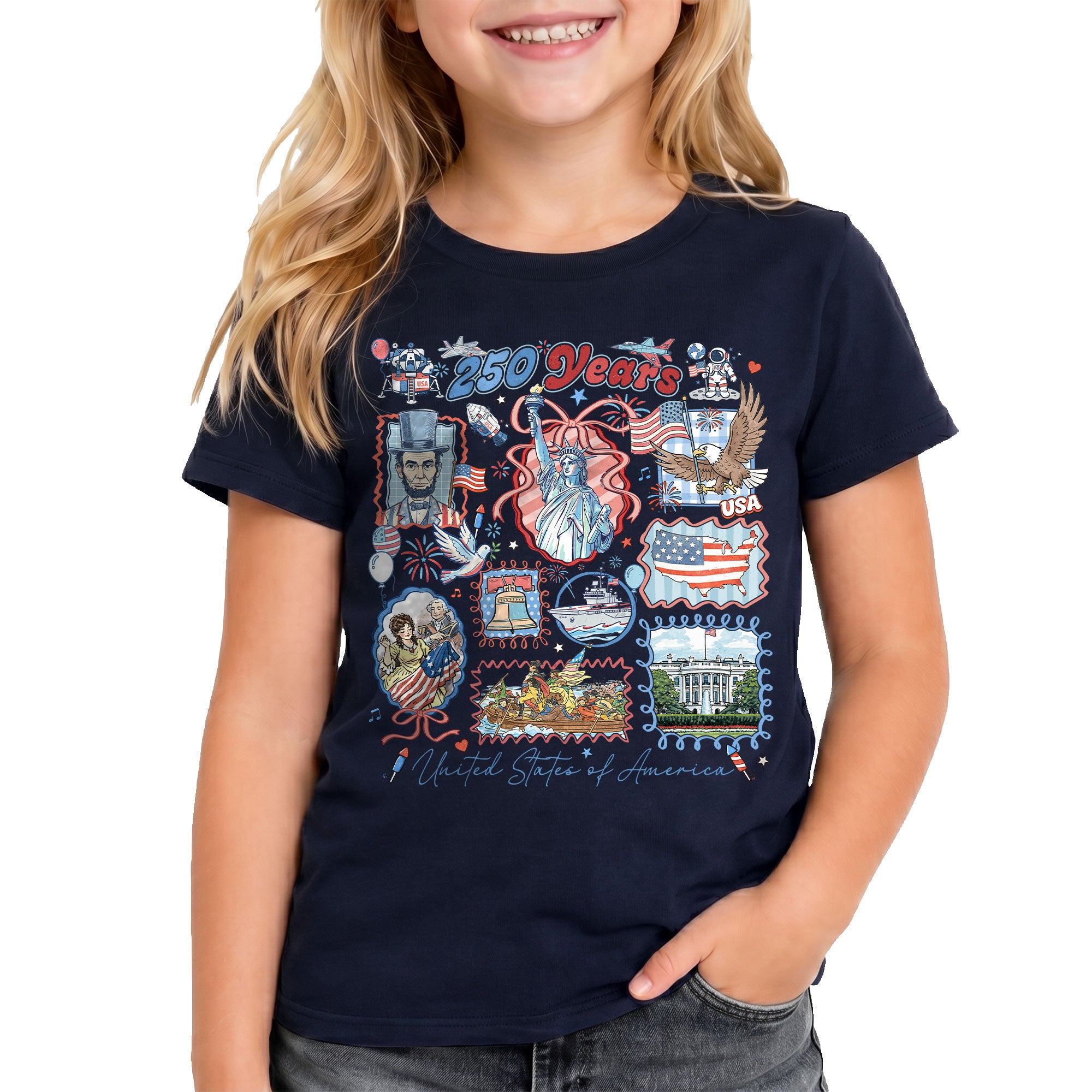 Kids T Shirt 1776-2026 Patriotic 250 Years History White House Independence Day Tee
