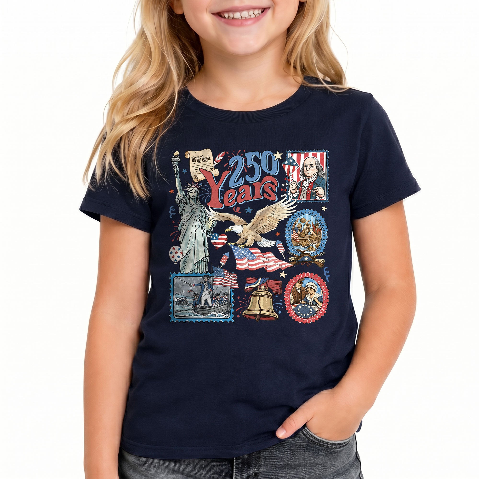 Kids Shirt 1776-2026 250th Anniversary Patriotic United States History Betsy Ross Tee