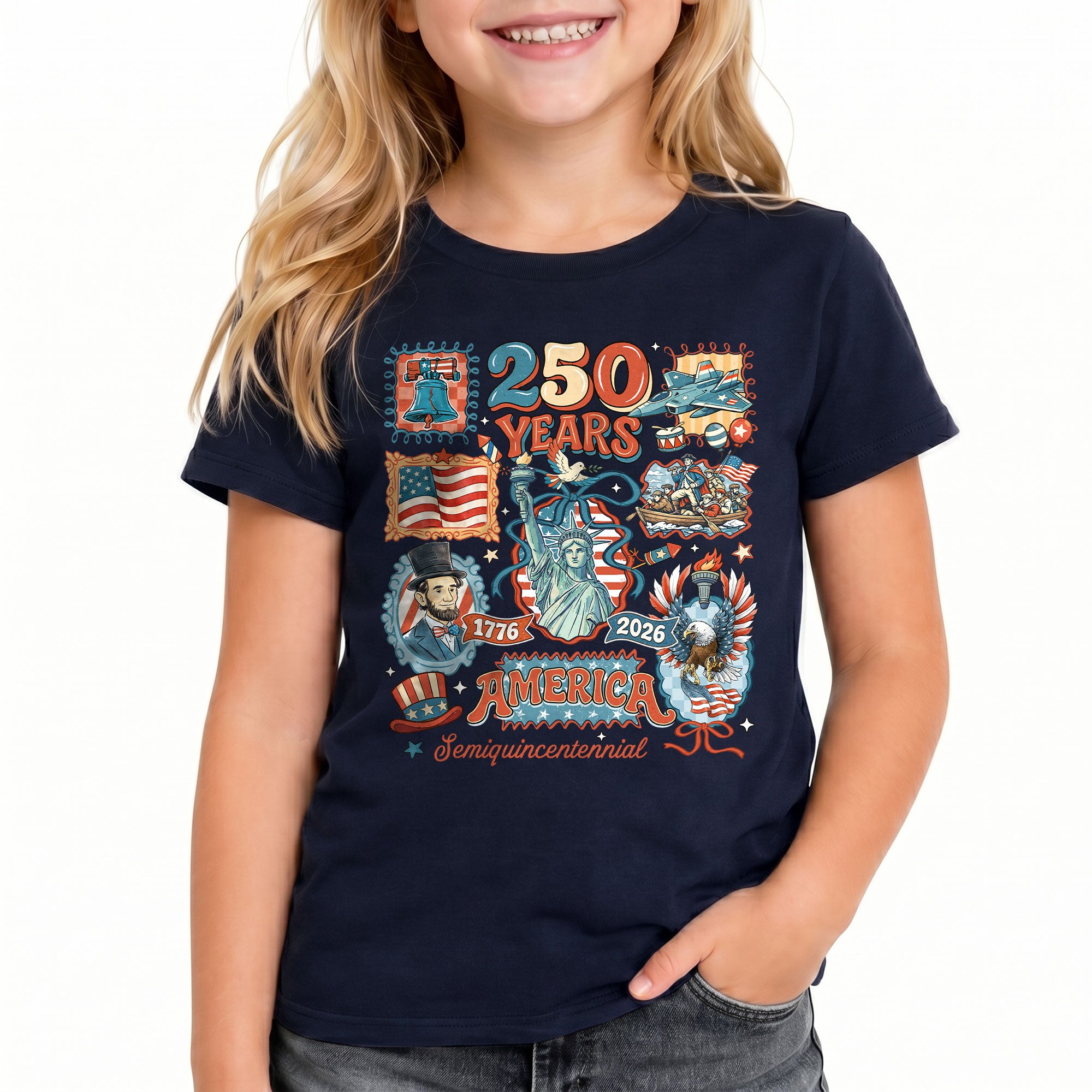 Kids T Shirt Patriotic 250 Years Eagle US Flag History 1776-2026 Independence Day Tee