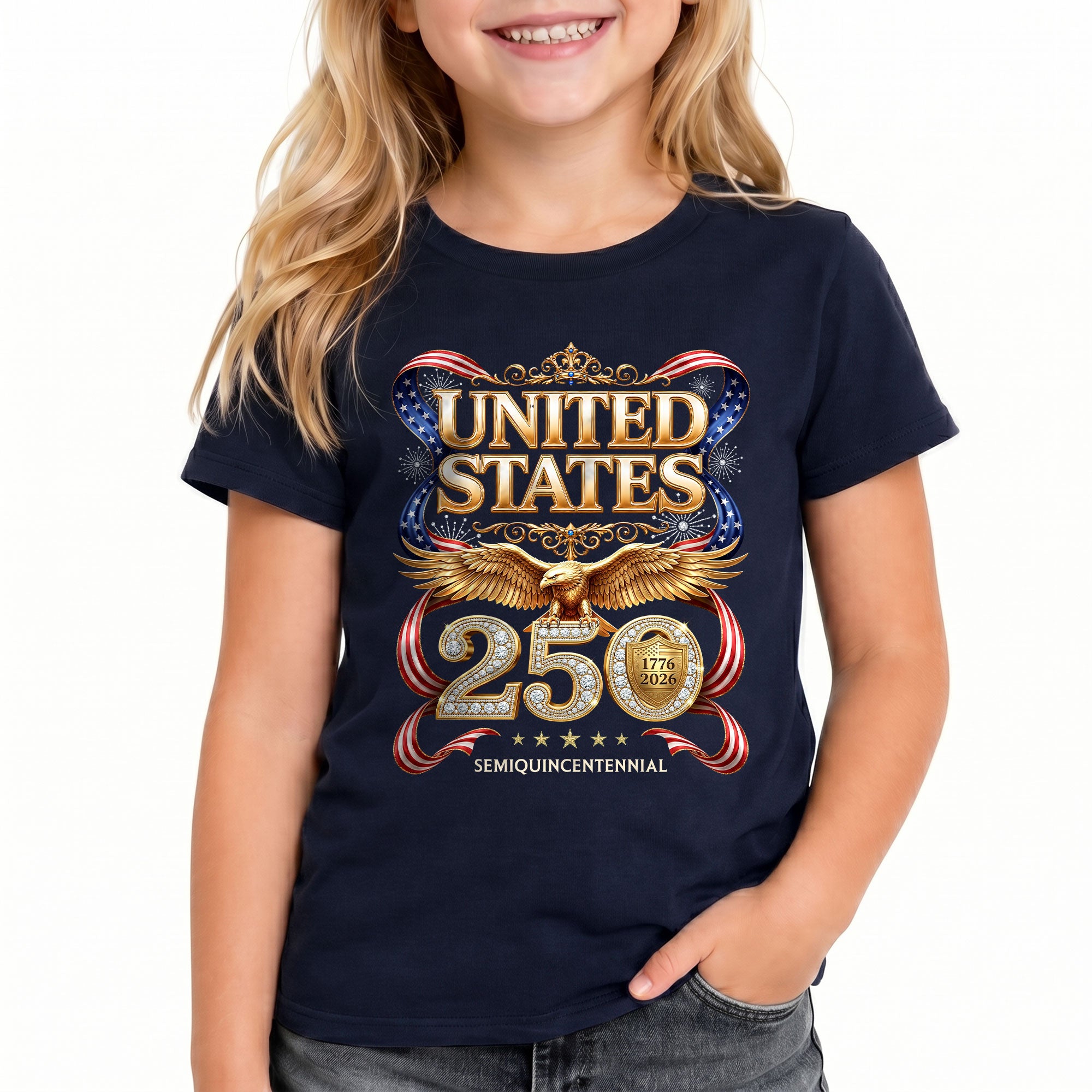 250 Years Kids T-Shirt Patriotic Golden Eagle United States American Flag Youth