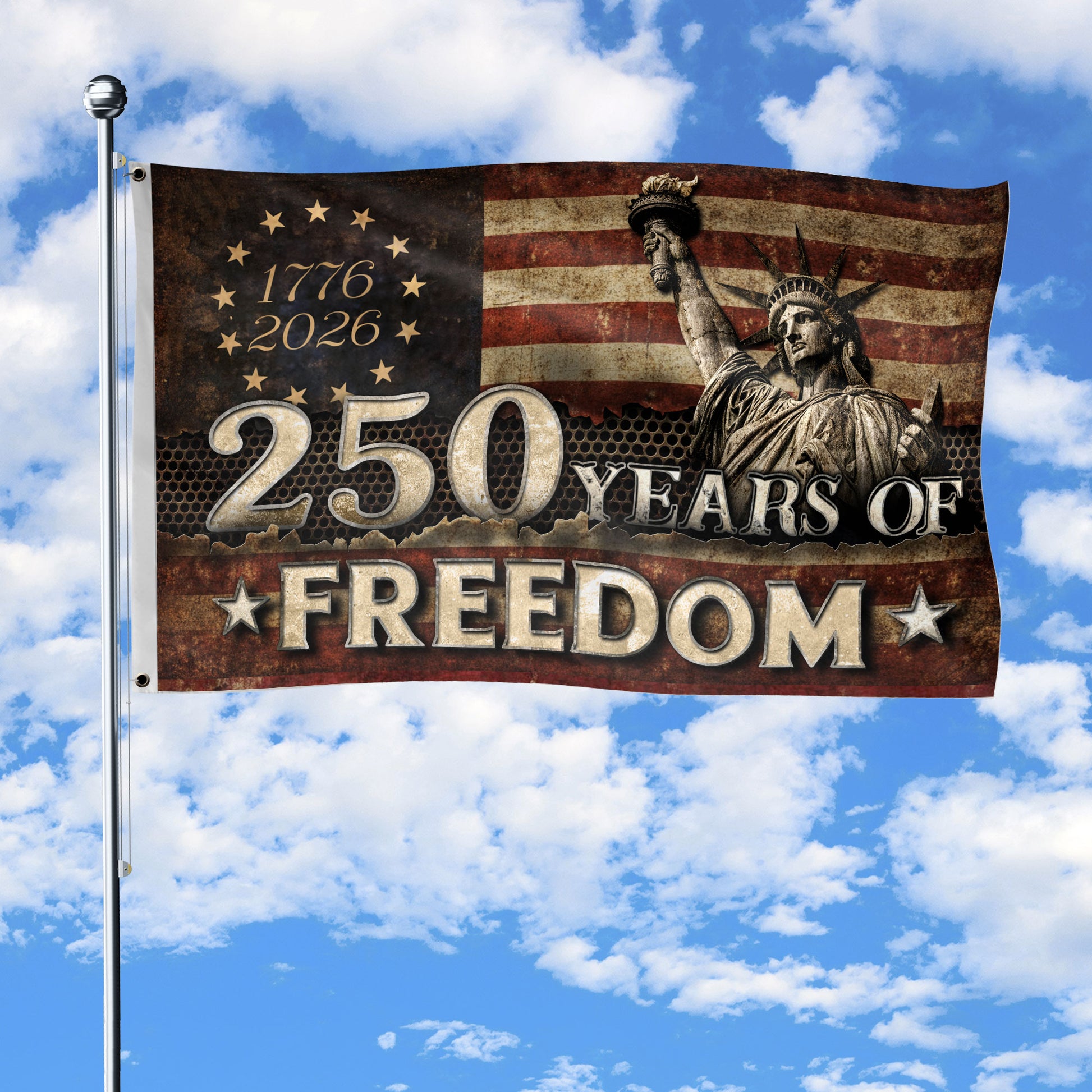 250 Years of Freedom Flag 1776–2026 – Double-Sided Patriotic American Décor - Rust Field Wear