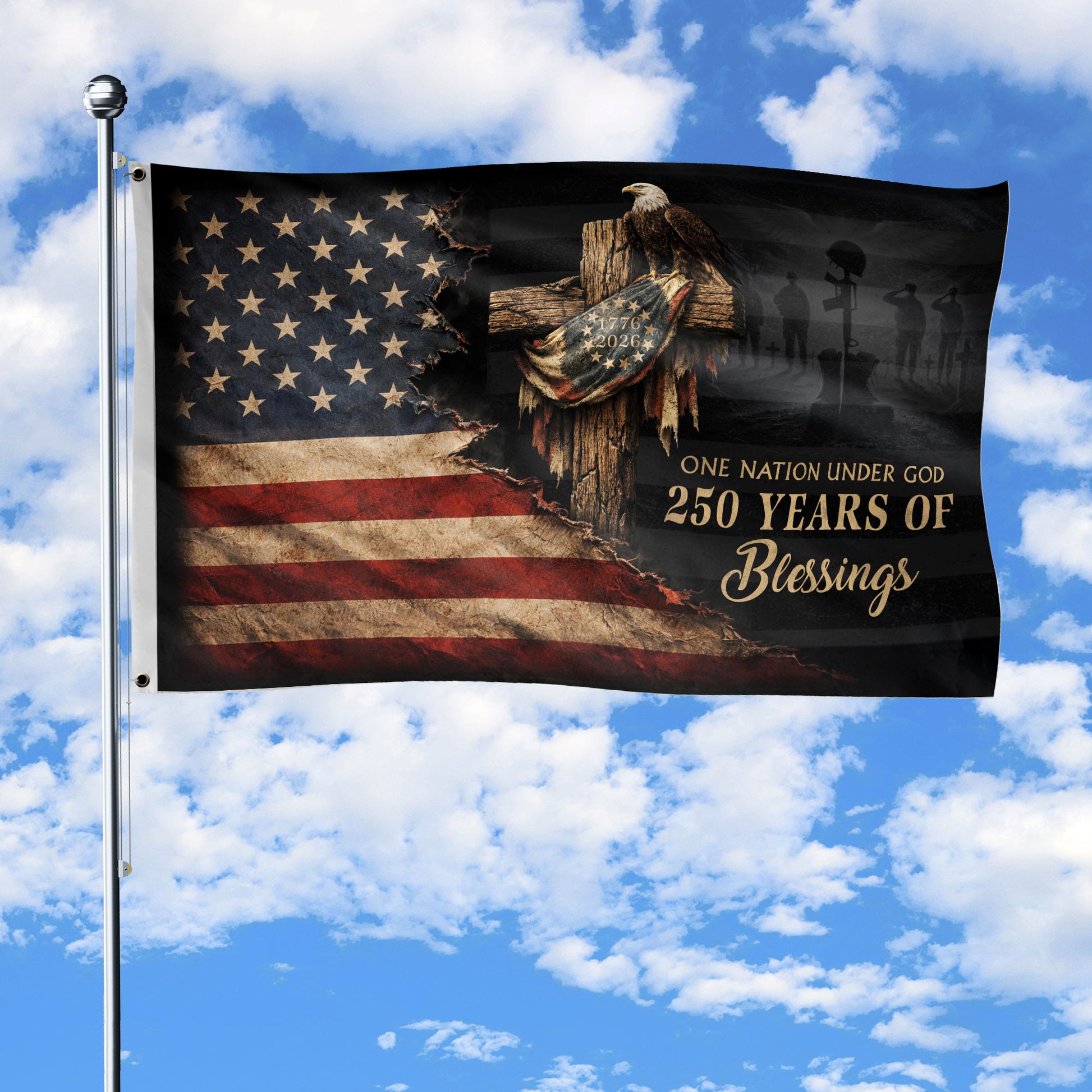 American Christian Freedom Flag 1776–2026 Patriotic Yard Decor - Rust Field Wear