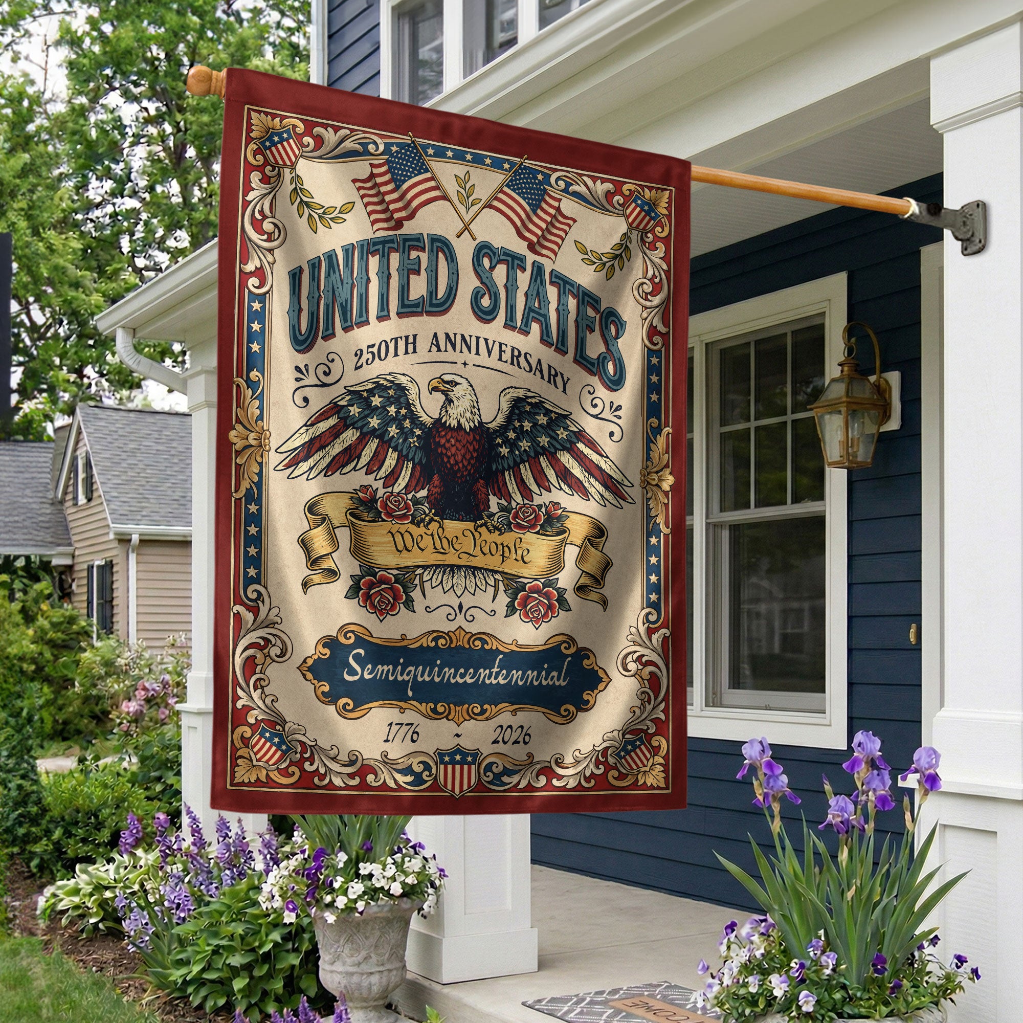 1776–2026 America 250th Anniversary House Flag – We The People Bald Eagle Double Sided Patriotic Printing