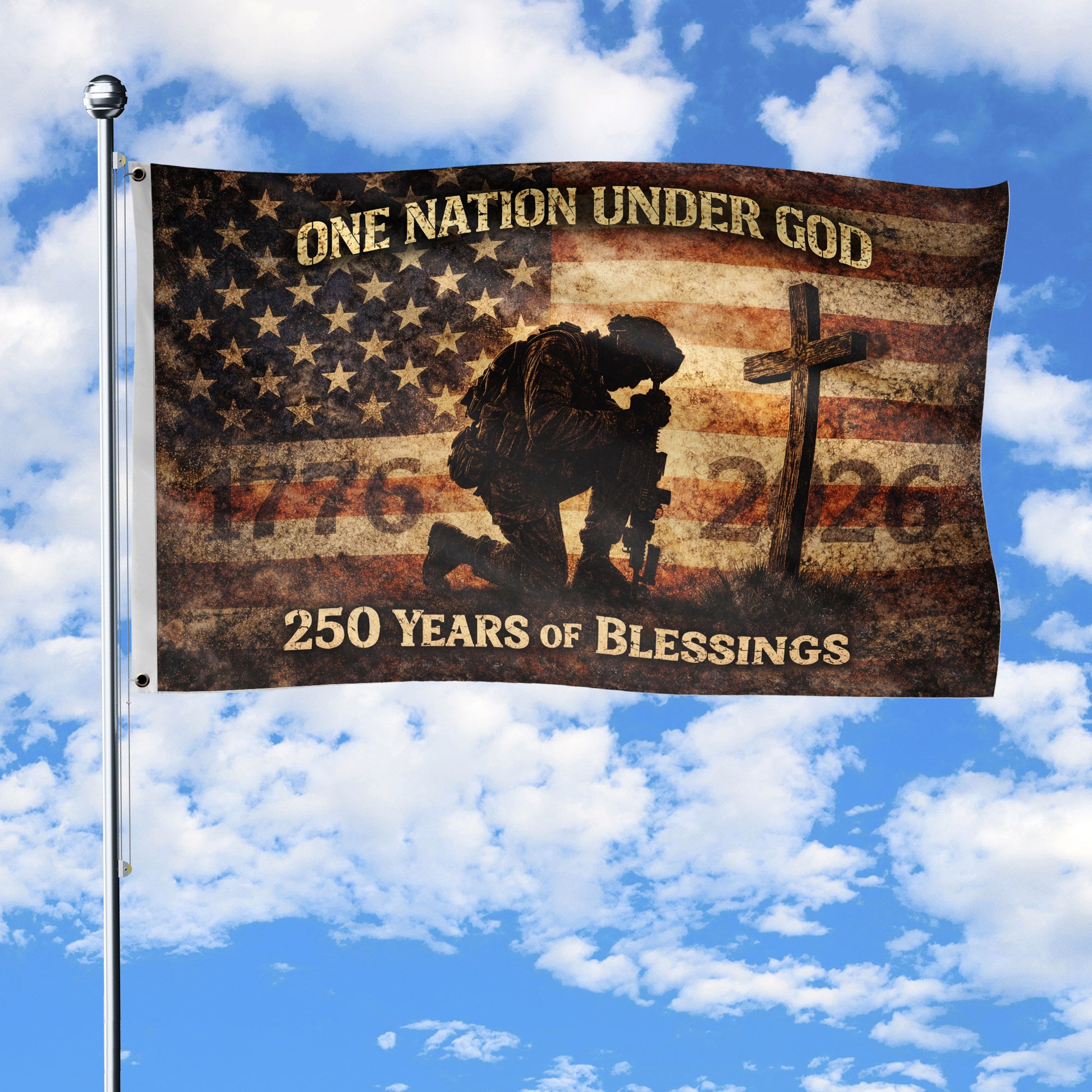 250 Years America Anniversary Soldier Flag 1776-2026 - Revolutionary & Modern Military Heritage Banner, Double Sided Outdoor Flag - Rust Field Wear