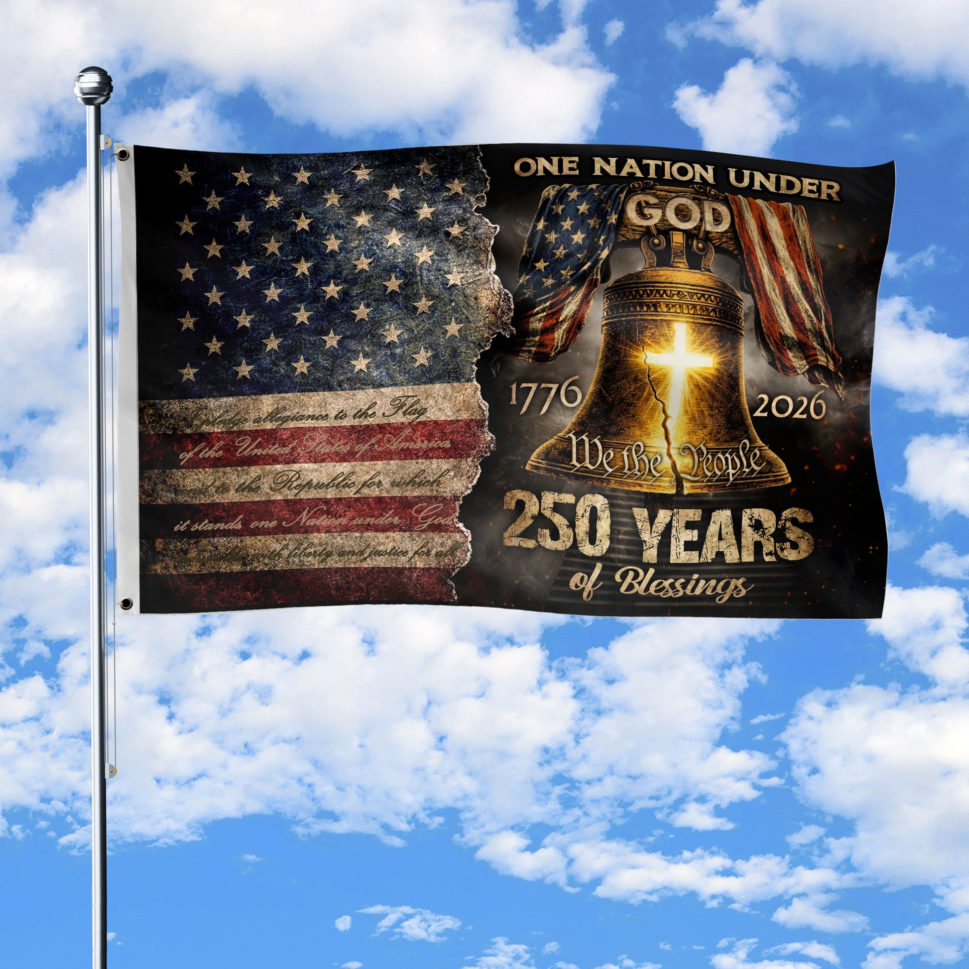 One Nation Under God America Religious US 250th Anniversary Flag – 250 Years of Blessings - Rust Field Wear