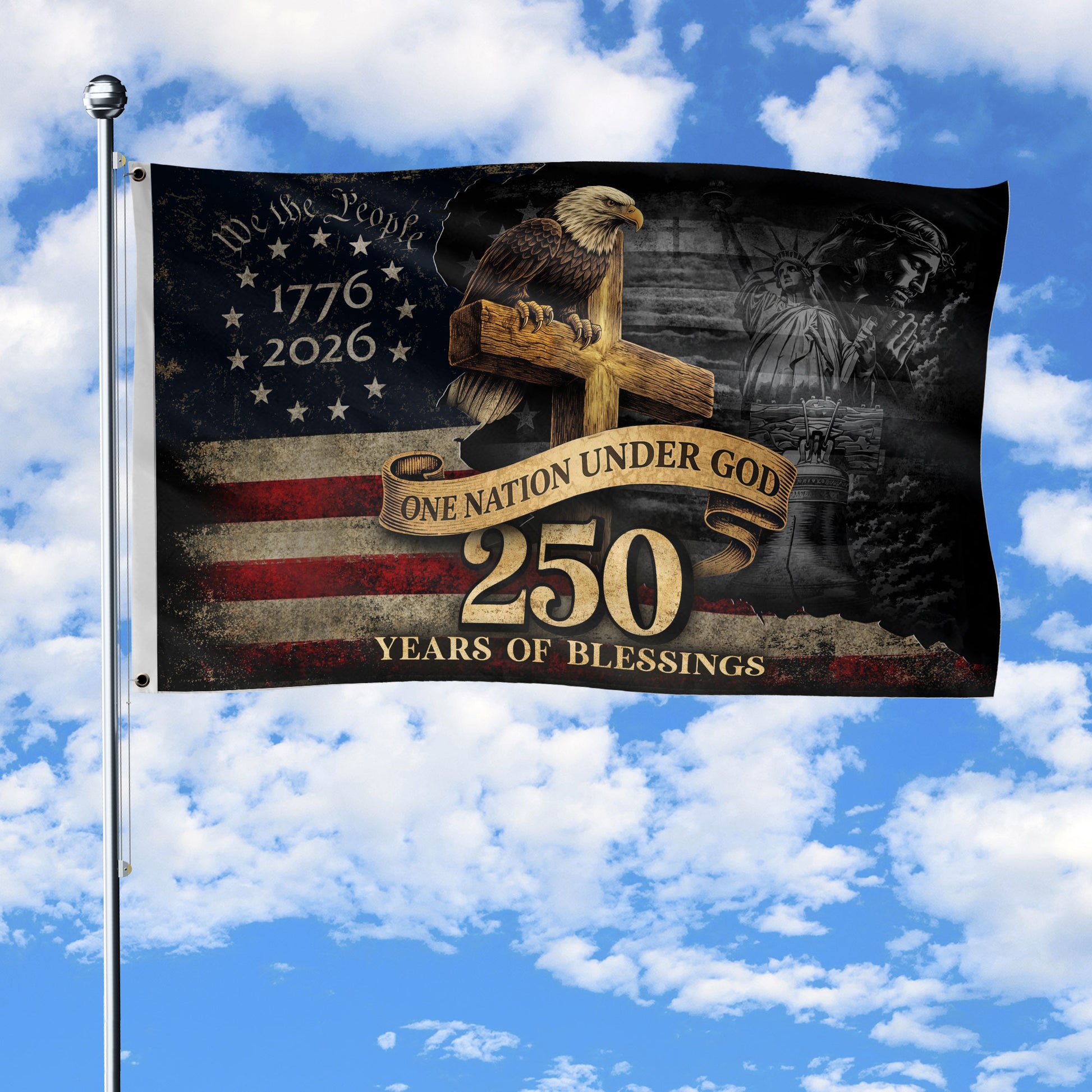 250 Years of Blessings American Flag – Christian Patriotic Flag - Rust Field Wear