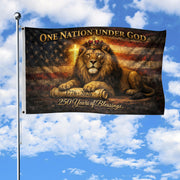 Lion of Judah American Heritage Flag - 250 Years of Blessings Patriotic Banner, One Nation Under God Double Sided 1776-2026 Flag - Rust Field Wear