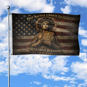 One Nation Under God 250 Years America Anniversary Flag - 250 Years of Blessings Holy Bible & Cross Banner, 1776-2026 Patriotic Double Sided Flag - Rust Field Wear