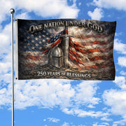 Christian Patriotic One Nation Under God USA 250th Birthday Flag - 250 Years of Blessings, Double Sided Flag - Rust Field Wear