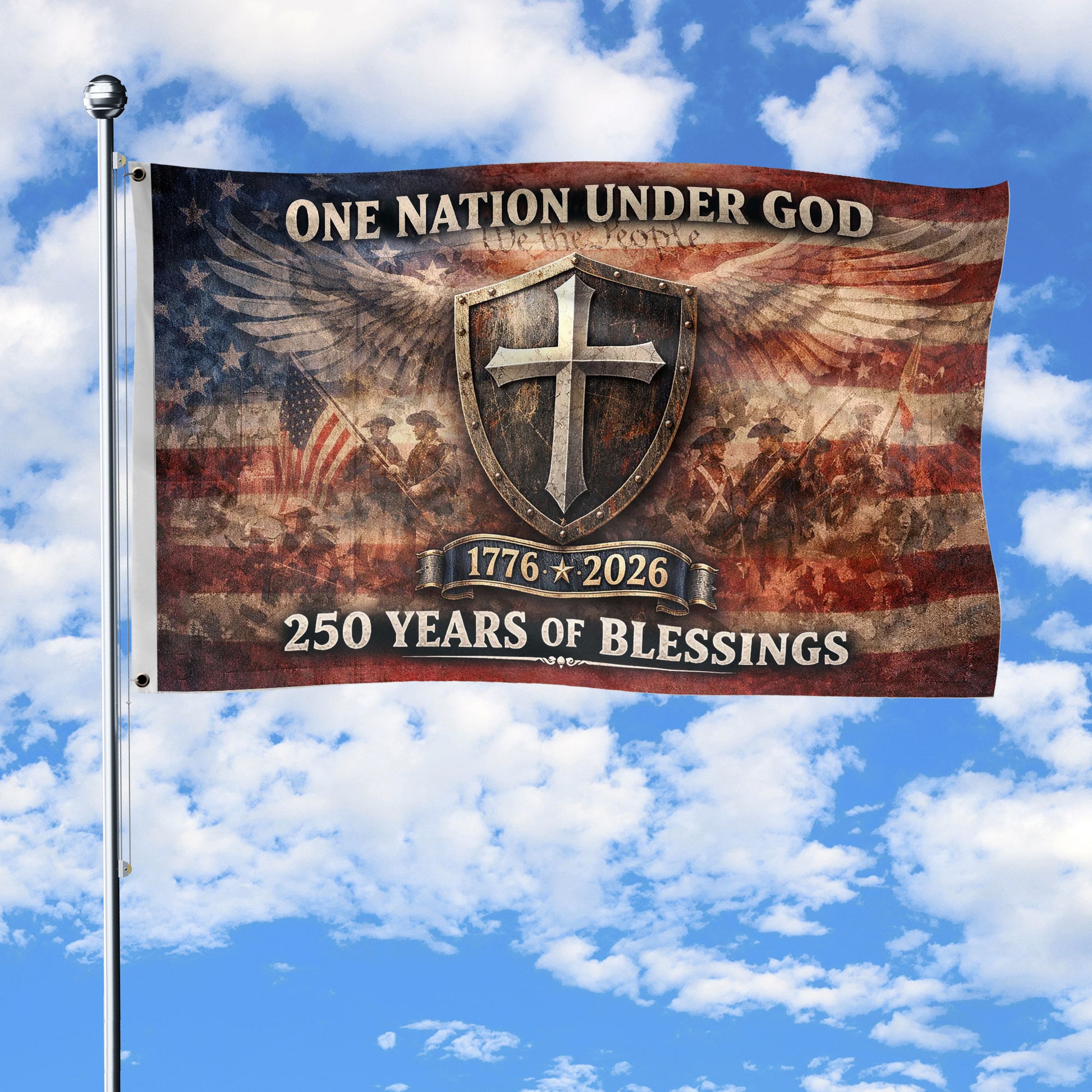 250 Years America Anniversary Flag, 1776-2026 Double Sided - Patriotic One Nation Under God House Banner - Rust Field Wear