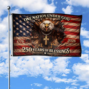 One Nation Under God 250th Anniversary Flag (1776–2026) – Bald Eagle and Cross Patriotic Christian Banner - Rust Field Wear
