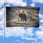 250th Anniversary Cross & Eagle, One Nation Under God 250 Years of Blessings USA Flag - Double Sided Premium House Flag - Rust Field Wear
