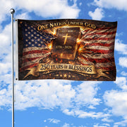 1776-2026 One Nation Under God 250th Anniversary Flag, 250 Years of Blessings & Holy Bible America - Double Sided Christian USA House Flag - Rust Field Wear