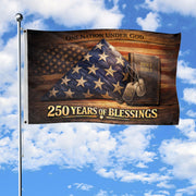 Christian 250 Years America Anniversary Flag, Holy Bible & One Nation Under God 1776-2026 - Double Sided Faith House Banner - Rust Field Wear