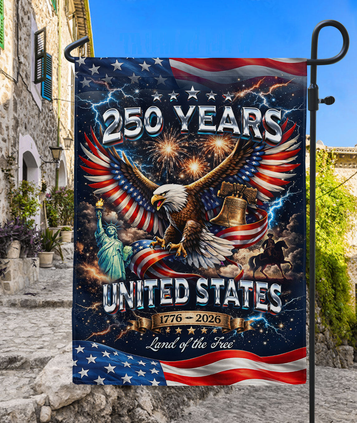 America 250th Anniversary 1776-2026 Garden Flag – Bald Eagle & Statue of Liberty 250 Years of Liberty Double Sided Outdoor Decor