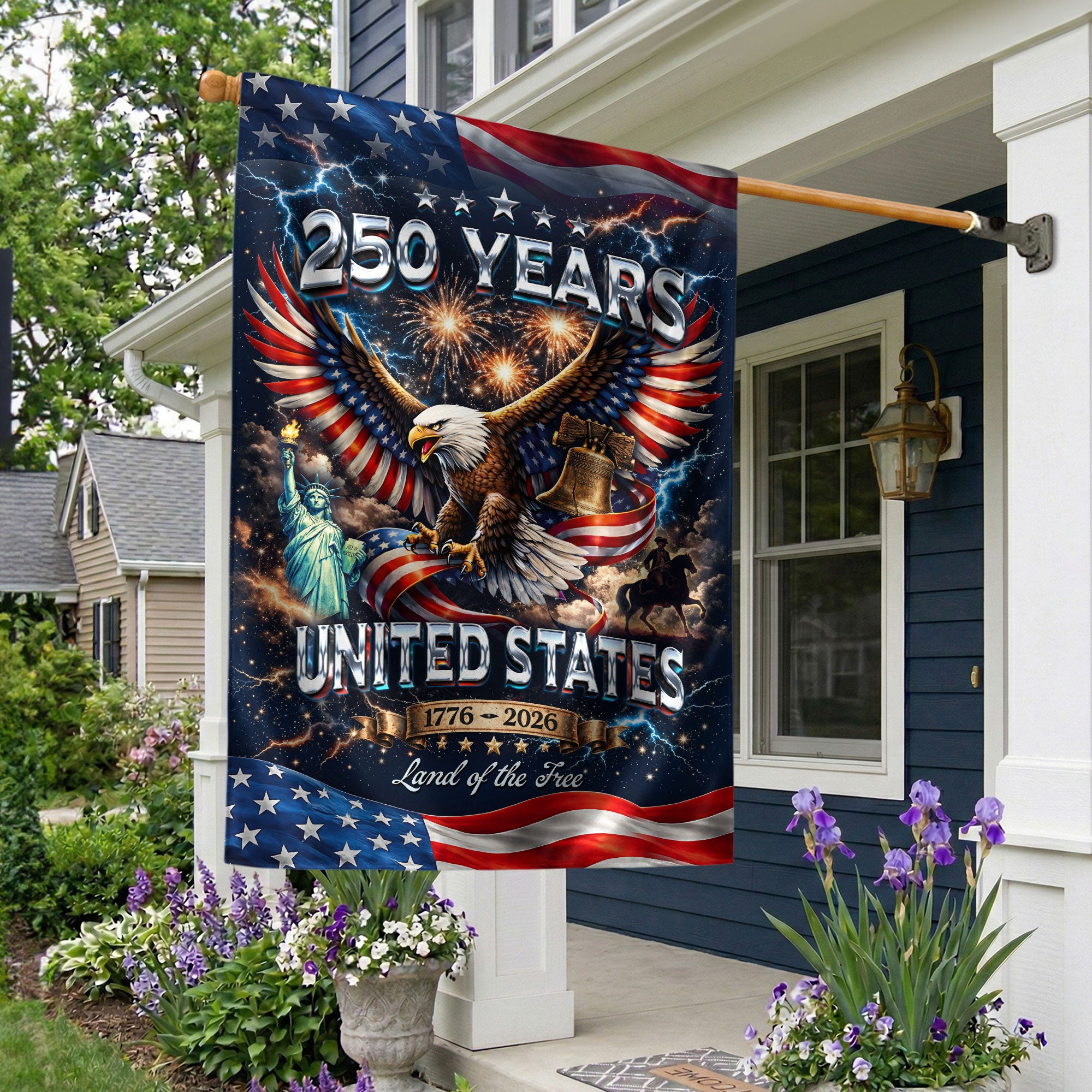 America 250th Anniversary 1776-2026 Garden Flag – Bald Eagle & Statue of Liberty 250 Years of Liberty Double Sided Outdoor Decor
