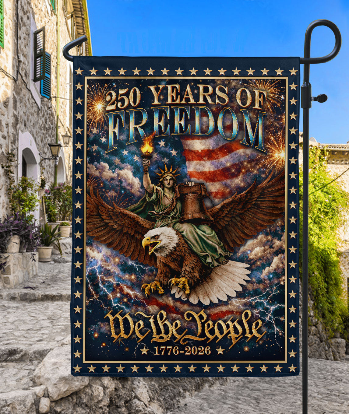 USA 250th Anniversary 1776-2026 Garden Flag – We The People Statue of Liberty Riding Eagle 250 Years of Liberty Double Sided Decor
