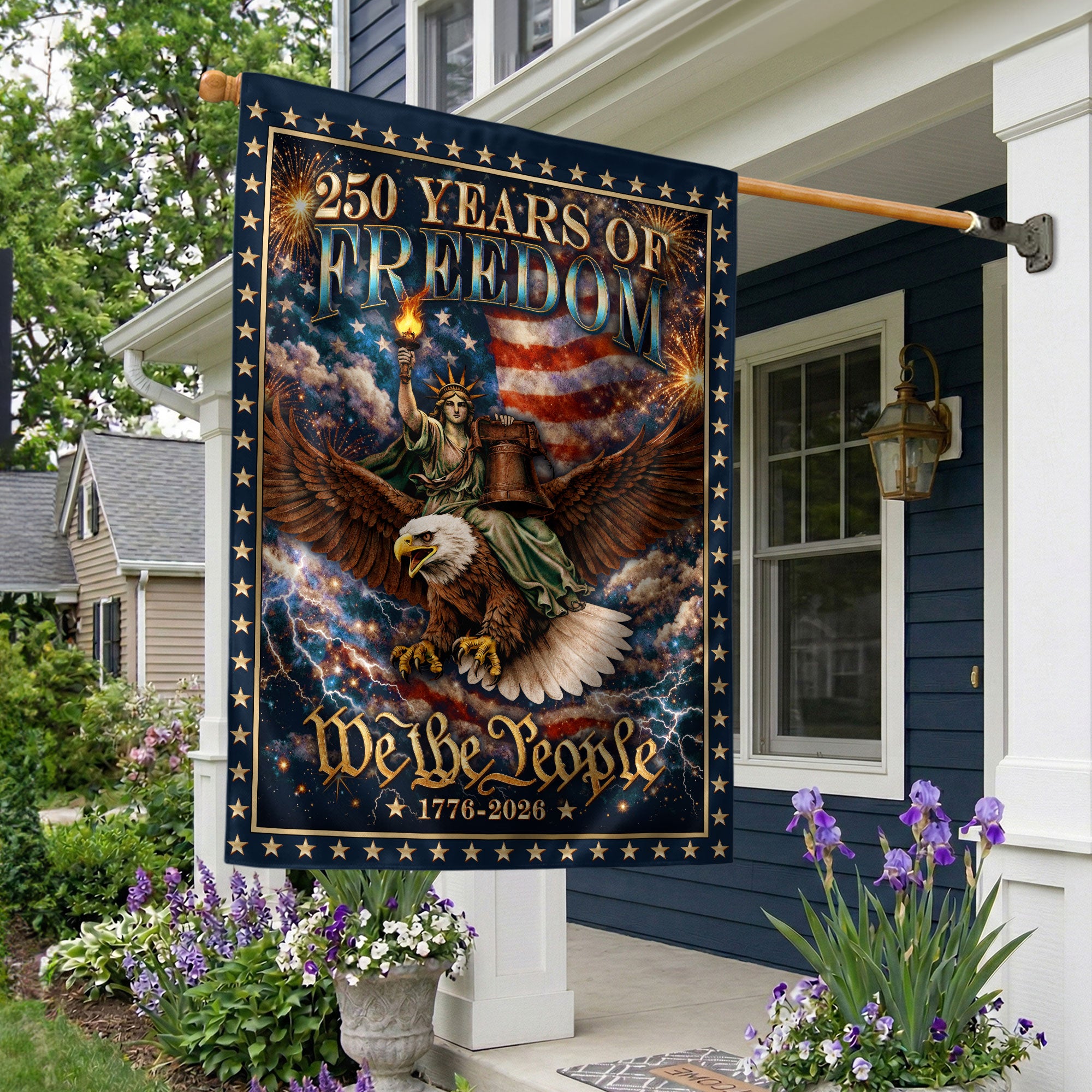 USA 250th Anniversary 1776-2026 Garden Flag – We The People Statue of Liberty Riding Eagle 250 Years of Liberty Double Sided Decor