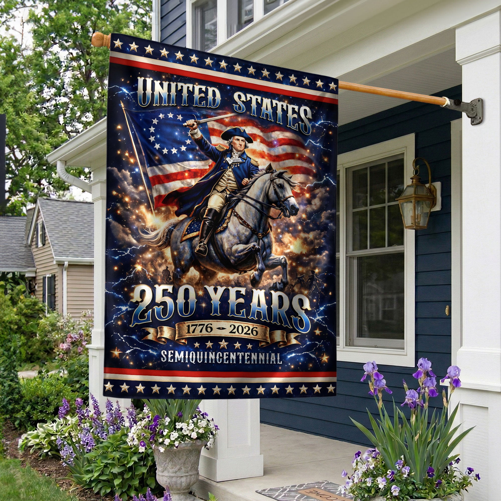 George Washington USA 250th Anniversary 1776-2026 Garden Flag – American Revolution General on Horse 250 Years Double Sided Outdoor Decor