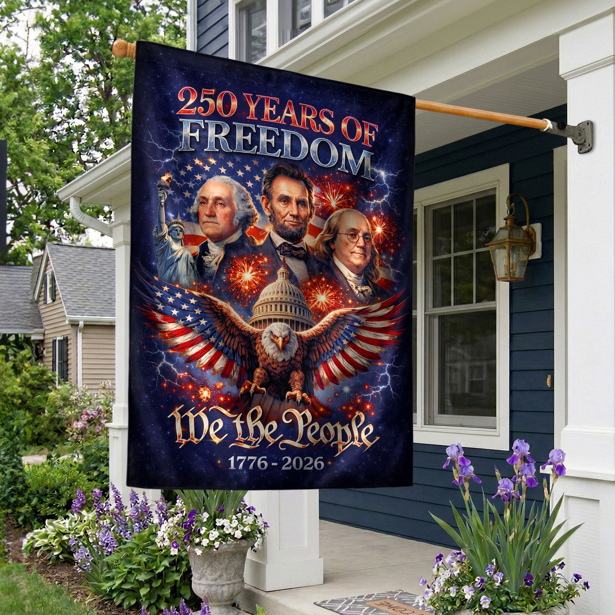 America 250 Years of Freedom 1776-2026 Garden Flag – Founders Washington Lincoln Franklin 250th Anniversary Double Sided Banner