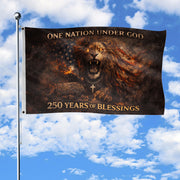 Christian Patriotic 250 Years of Blessings Double-Sided House Flag - Lion of Judah USA 250th Anniversary Flag, One Nation Under God 1776-2026 - Rust Field Wear