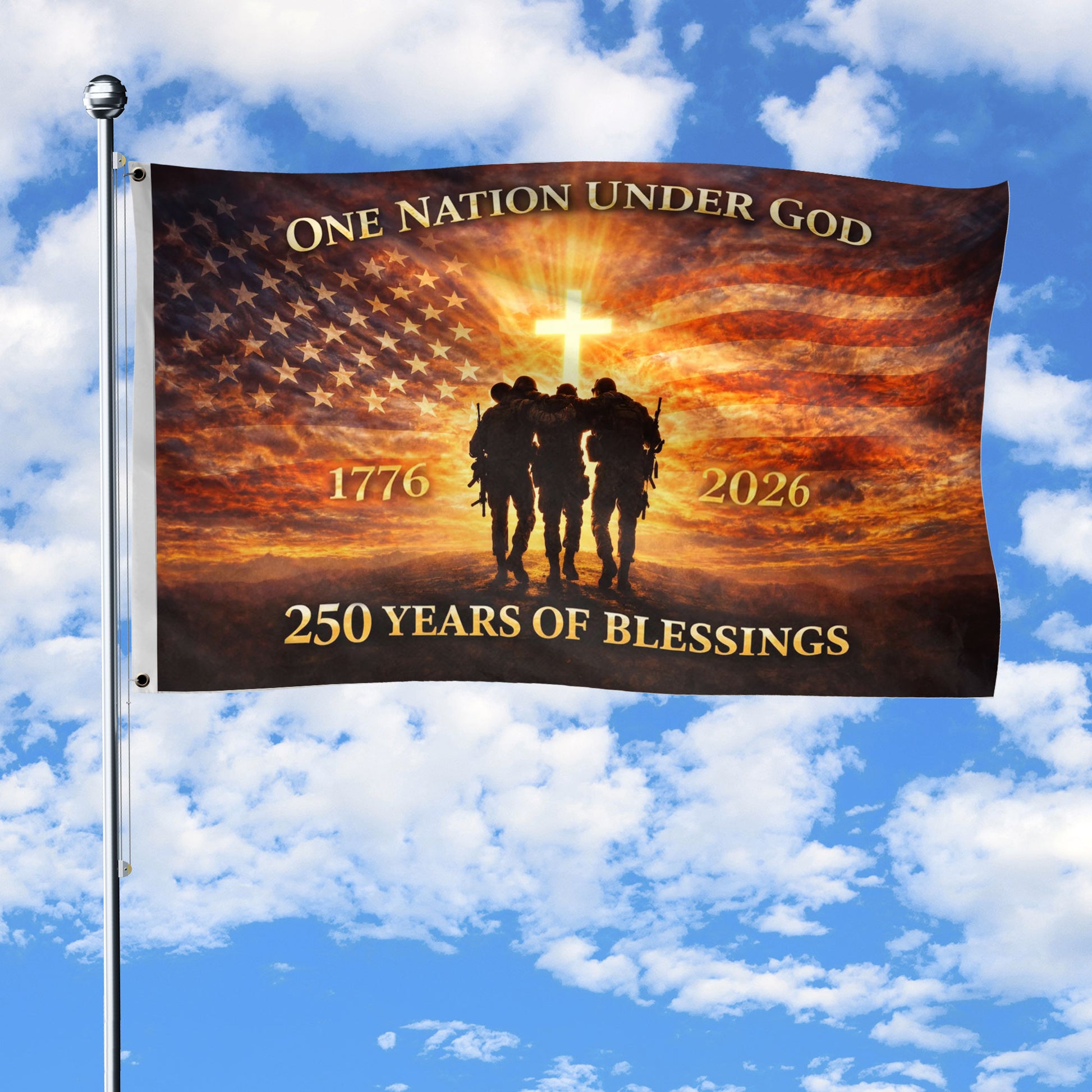 USA 250th Anniversary Flag 1776-2026 – One Nation Under God 250 Years Patriotic Double Sided House Banner - Rust Field Wear