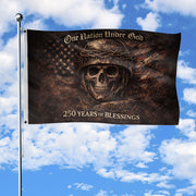USA 250th Anniversary Flag 1776-2026 – One Nation Under God Skull Design 250 Years Patriotic House Banner - Rust Field Wear