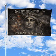 USA 250th Anniversary 1776-2026 Double Sided Flag – Lady Liberty Crown of Thorns One Nation Under God Patriotic Banner - Rust Field Wear