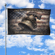 USA 250th Anniversary 1776-2026 Double Sided Flag – Liberty Bell Crown of Thorns One Nation Under God Patriotic Banner - Rust Field Wear