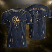 USA Soccer Jersey Navy Gold Eagle Shield Graphic Sports Tee for Soccer Fans