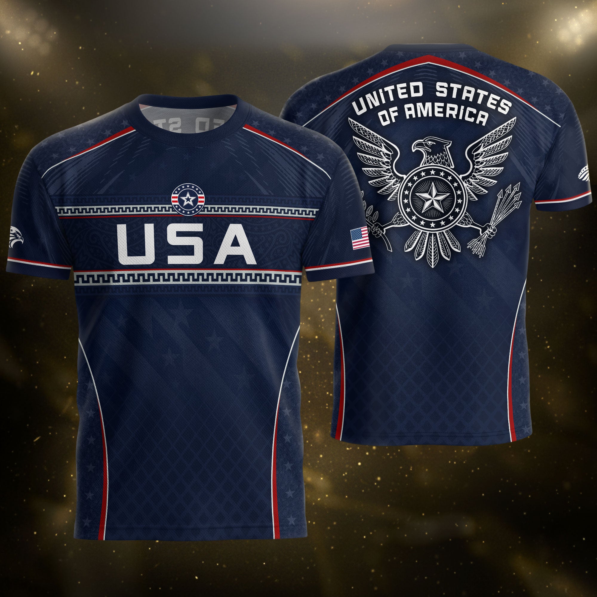 USA Soccer Jersey Navy Patriotic Eagle Graphic Athletic T-Shirt for Soccer Fans