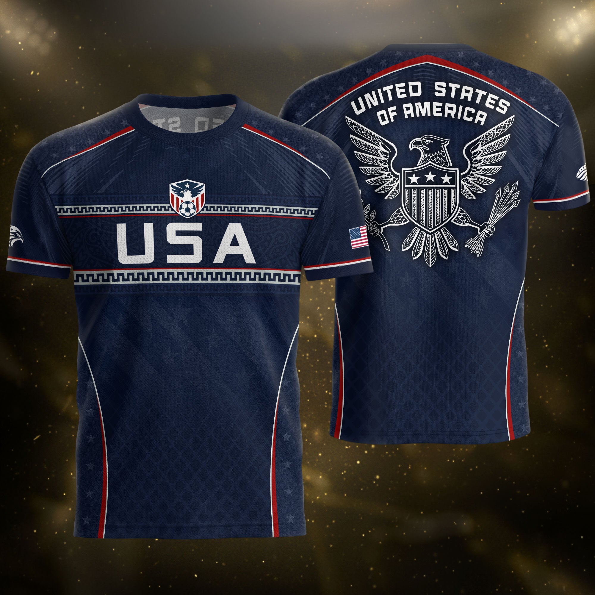 USA Soccer Jersey Navy Patriotic Eagle Graphic Athletic T-Shirt for Soccer Fans
