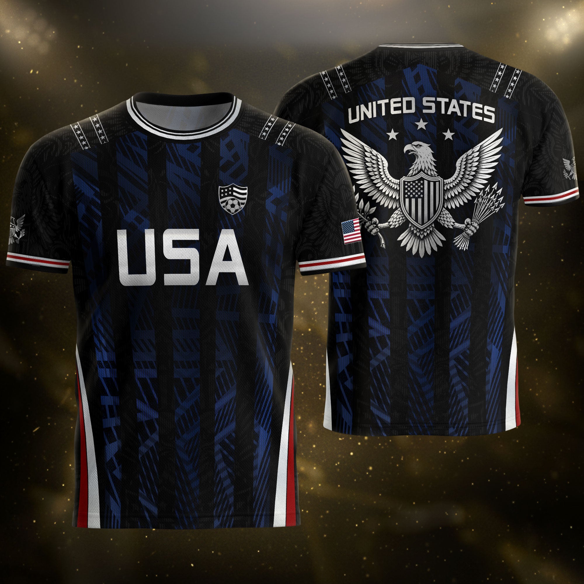 USA Soccer Jersey Black Blue Eagle Crest Athletic Shirt for Men Women Fans