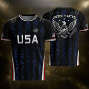 USA Soccer Jersey Black Blue Eagle Crest Athletic Shirt for Men Women Fans