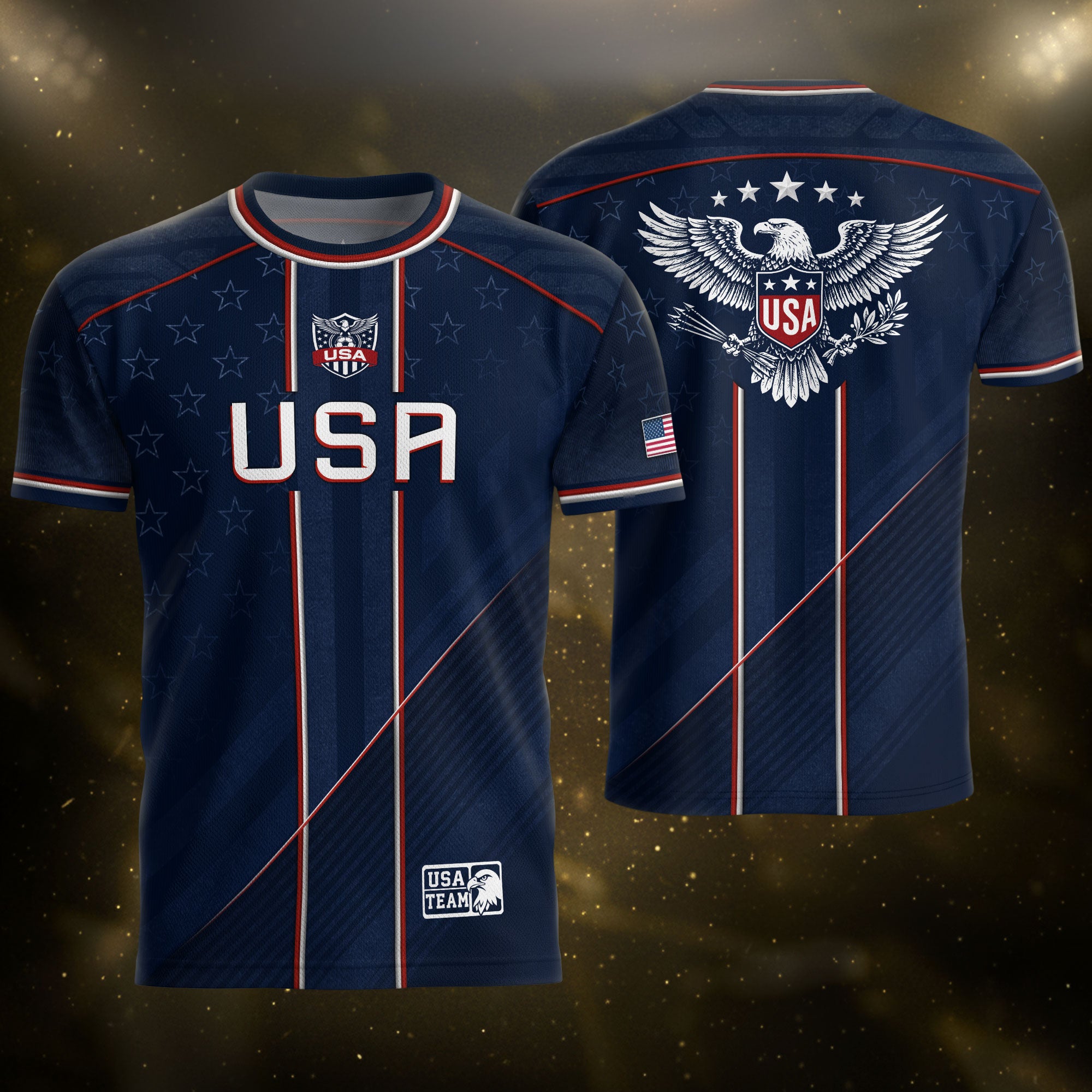 Navy USA Soccer Jersey American Flag Eagle Design Patriot Soccer Shirt for Men Women