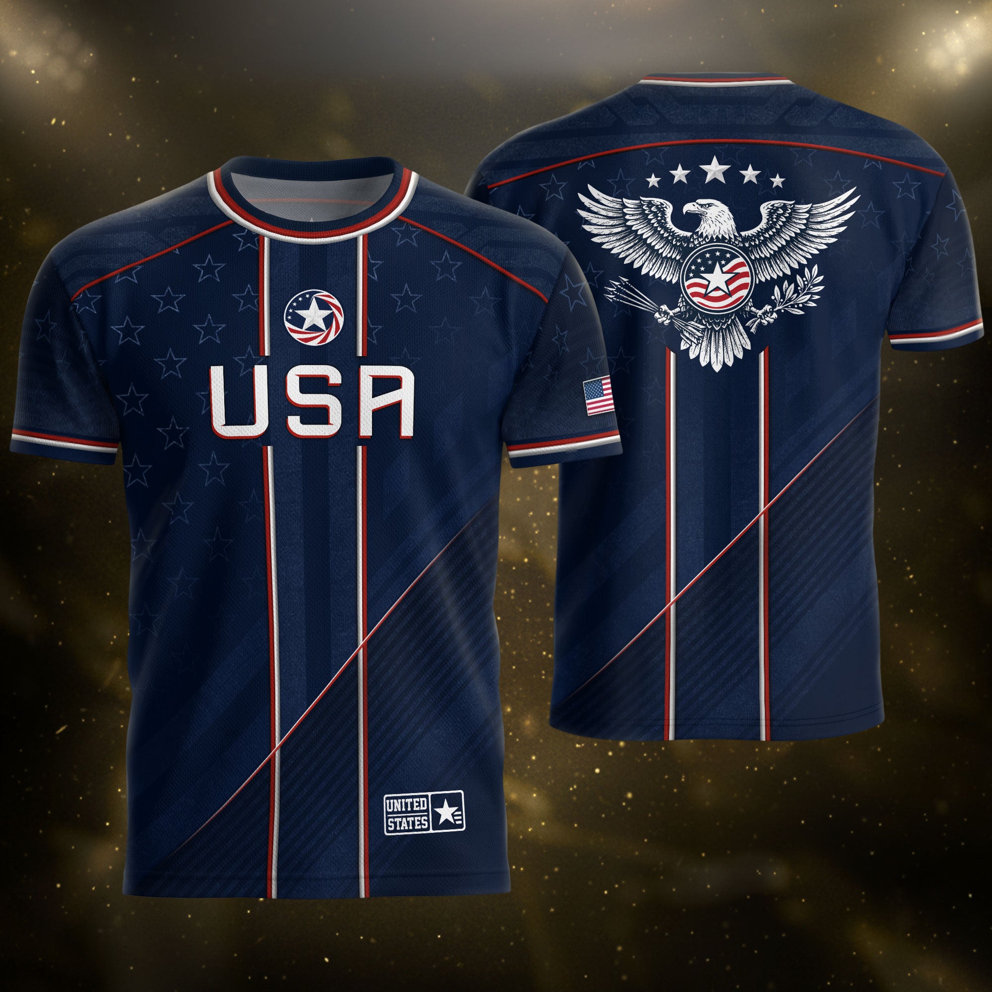 Navy USA Soccer Jersey American Flag Eagle Design Patriot Soccer Shirt for Men Women