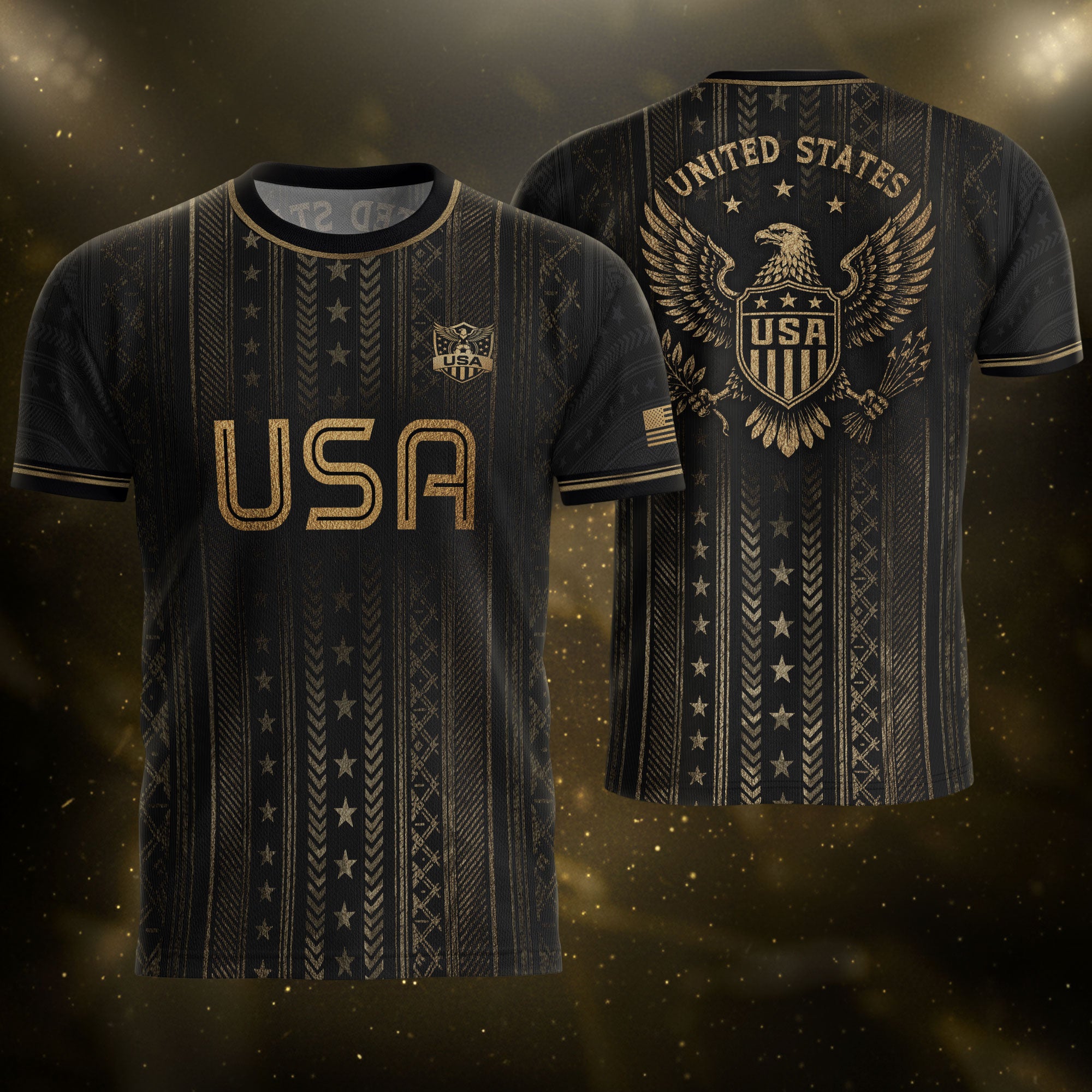 Black USA Soccer Shirt Golden Eagle Emblem United States National Team Fan Jersey Gift Tee