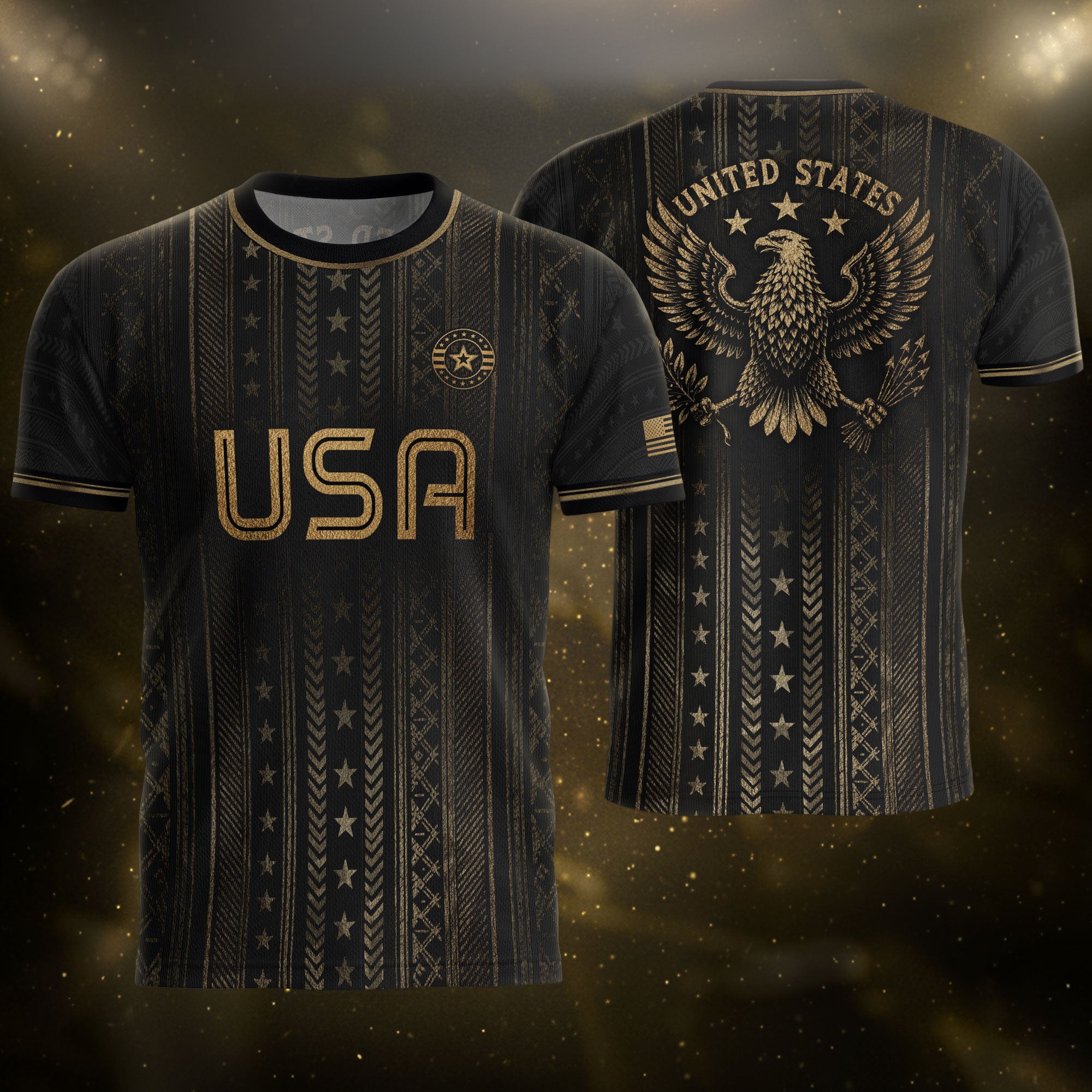 Black USA Soccer Shirt Golden Eagle Emblem United States National Team Fan Jersey Gift Tee