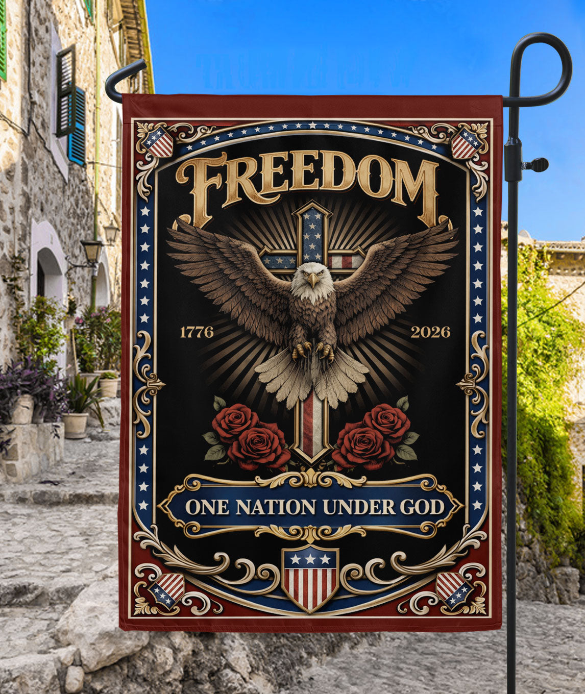 250th Anniversary USA Garden Flag – One Nation Under God, We The People, Cross Garden Flag, Faith and Freedom, 250 Years of Freedom Flag