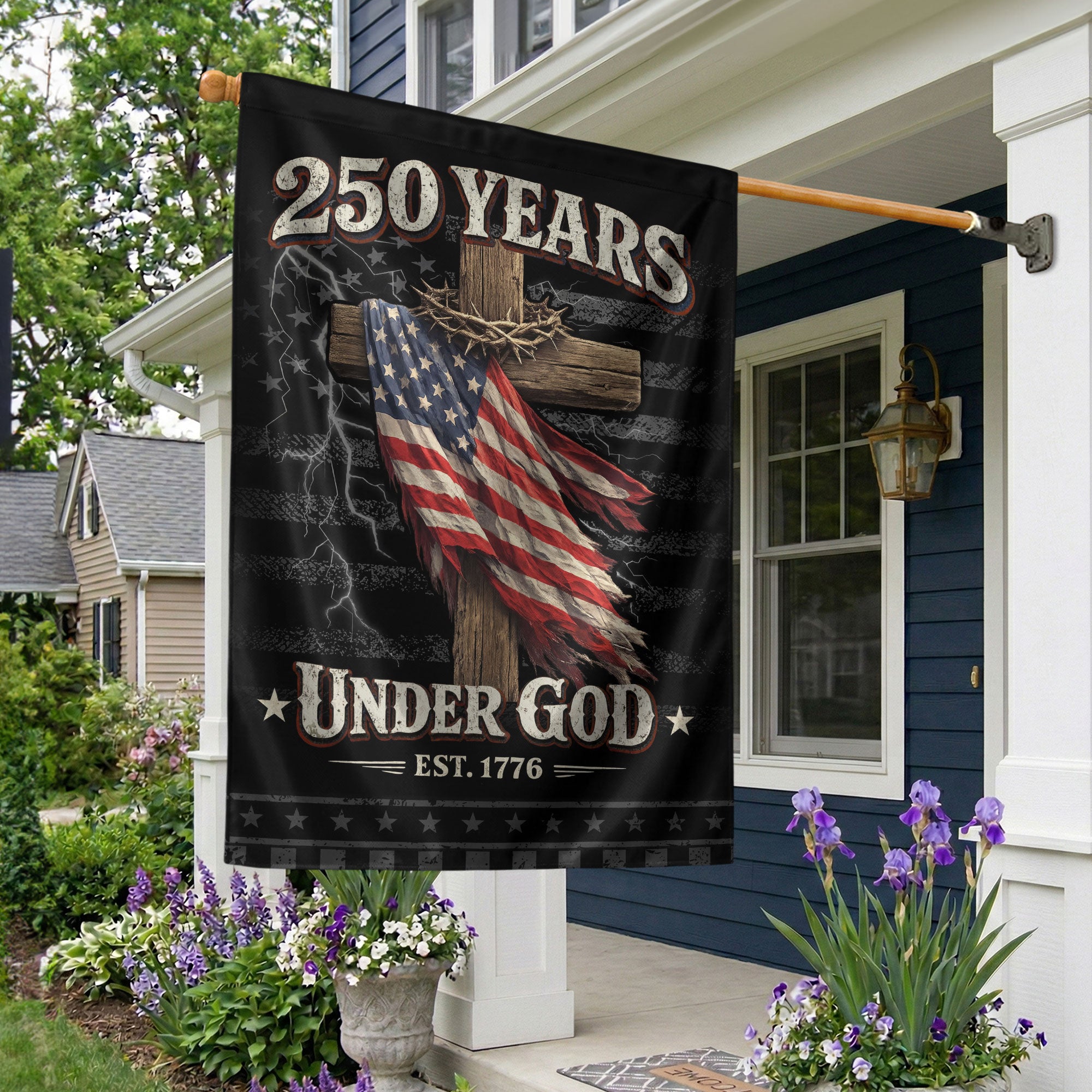 250 Years of Freedom House Flag – One Nation Under God Cross Flag, We The People Patriotic House Flag, Faith and Freedom Decor