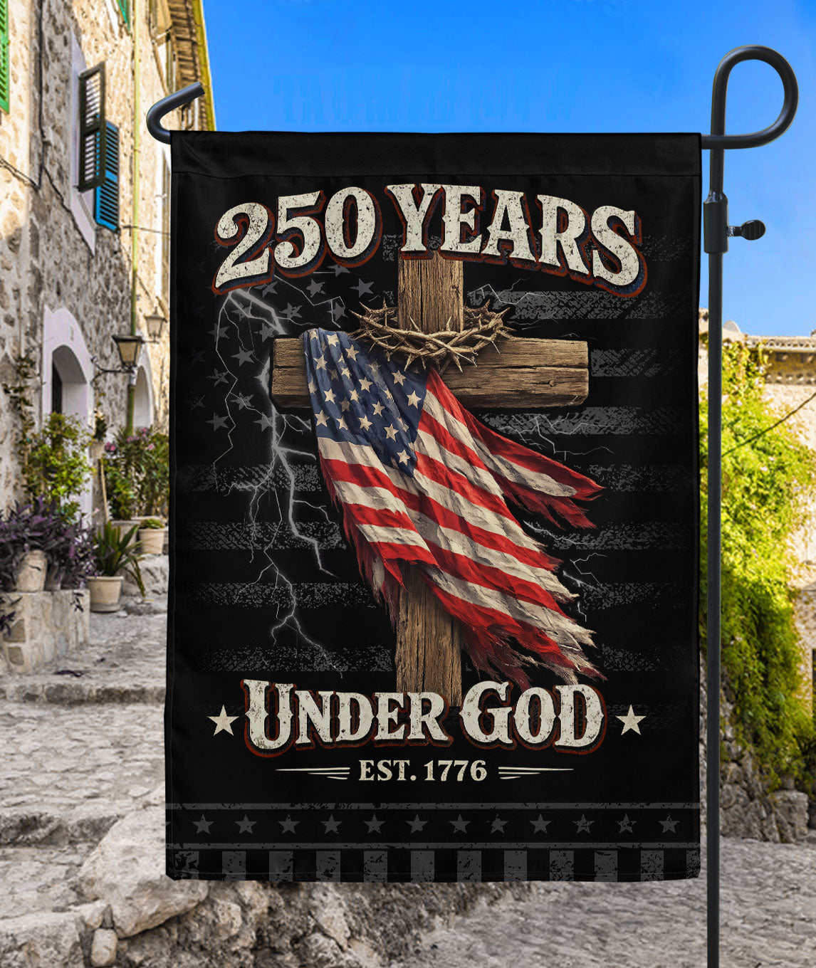 250 Years of Freedom Garden Flag – One Nation Under God Cross Flag, We The People Patriotic Garden Flag, Faith and Freedom Decor