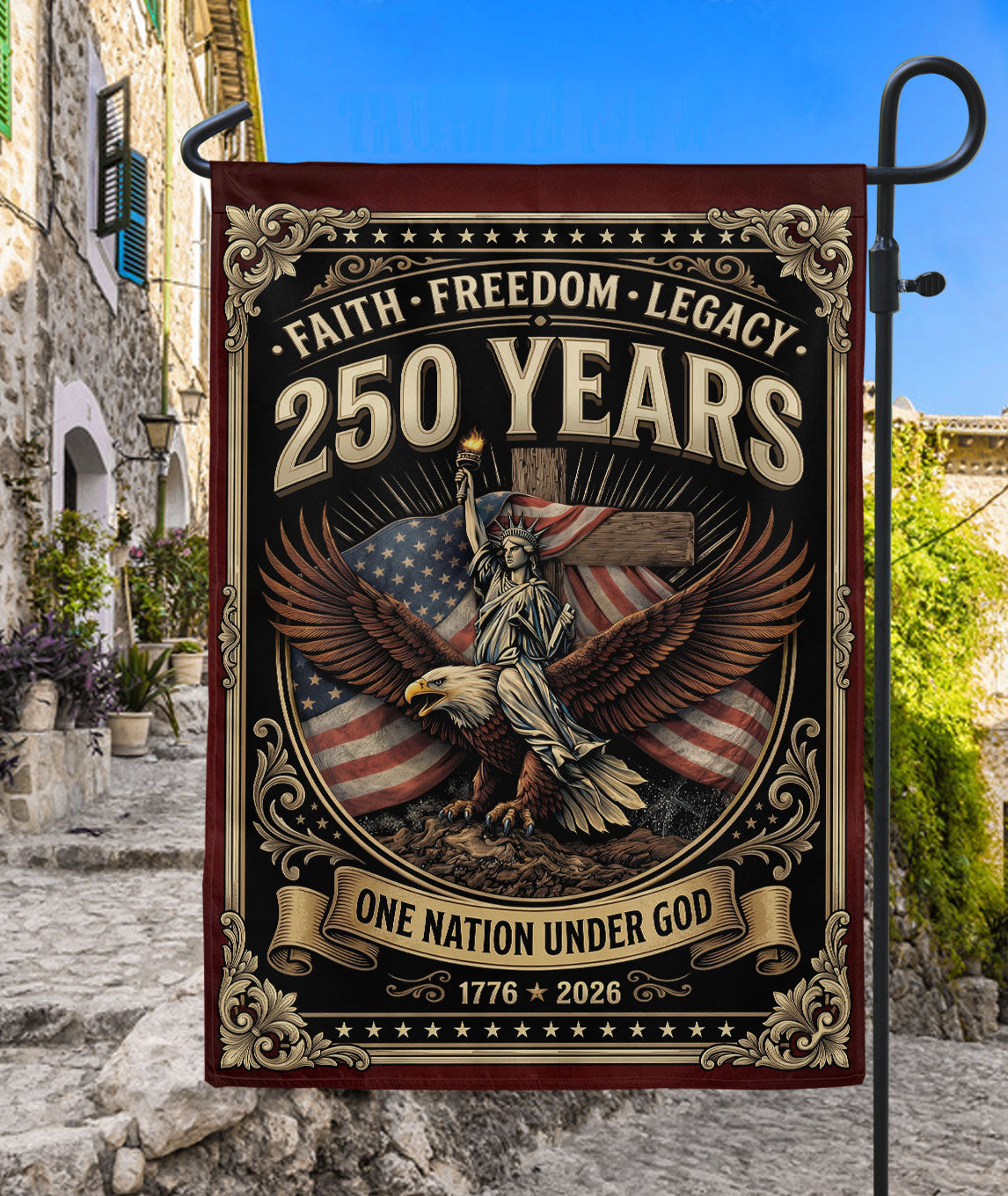 Christian Patriotic Garden Flag – One Nation Under God Cross Flag, We The People, Faith and Freedom, 250 Years of Freedom USA Flag